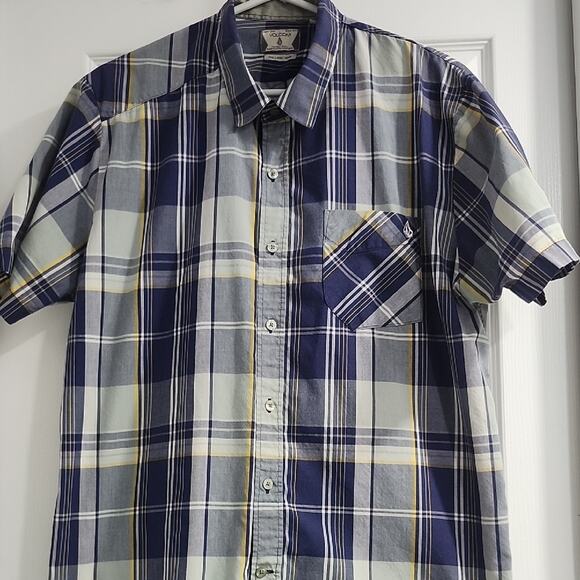 Volcom Blue and White Plaid Men's Shirt - Picture 7 of 13